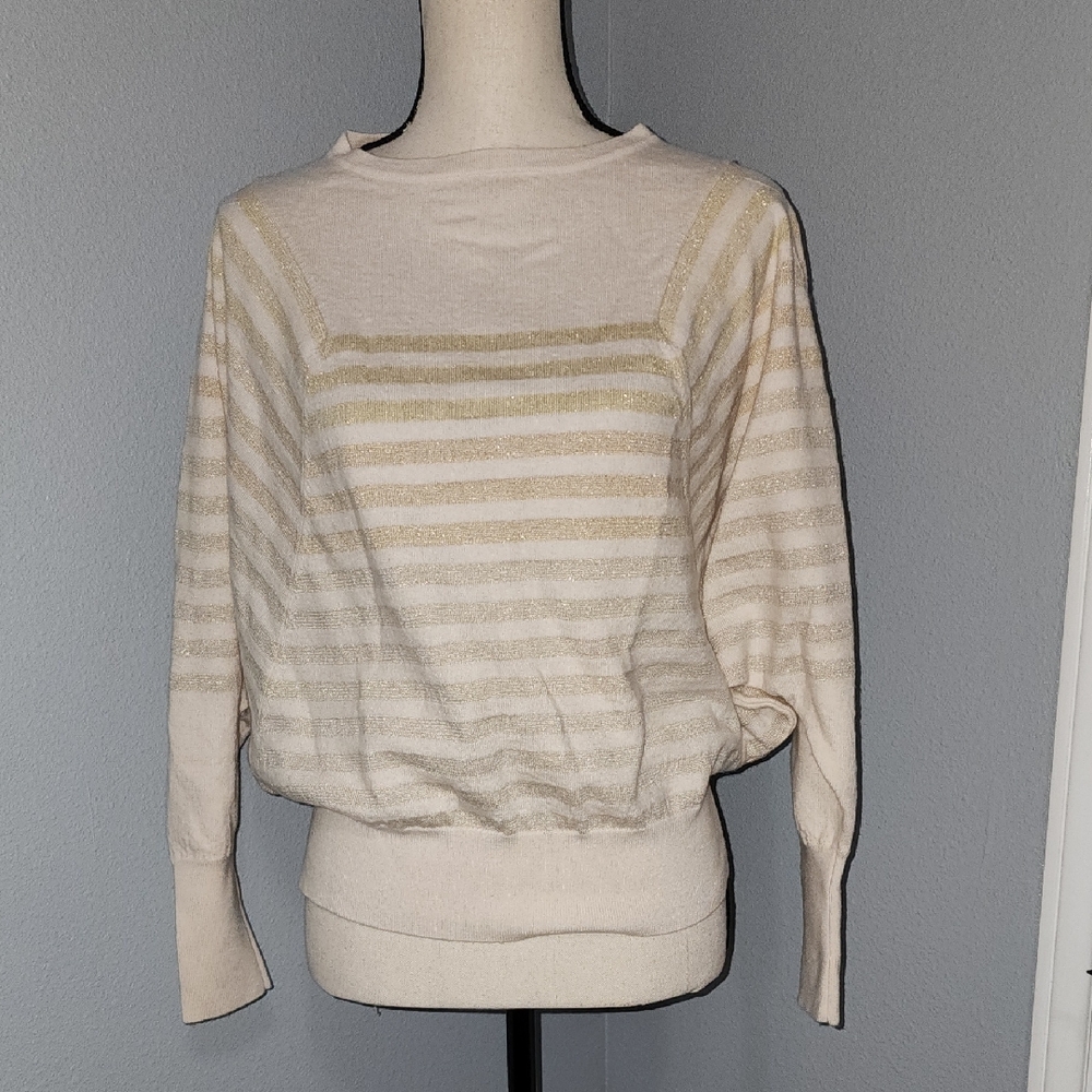 Trina Turk Cream and Gold Striped Sweater